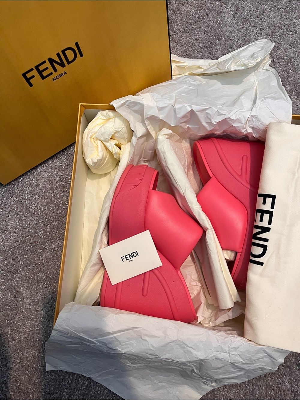 Fendi Women's Hot Pink Platform Slide Sandals